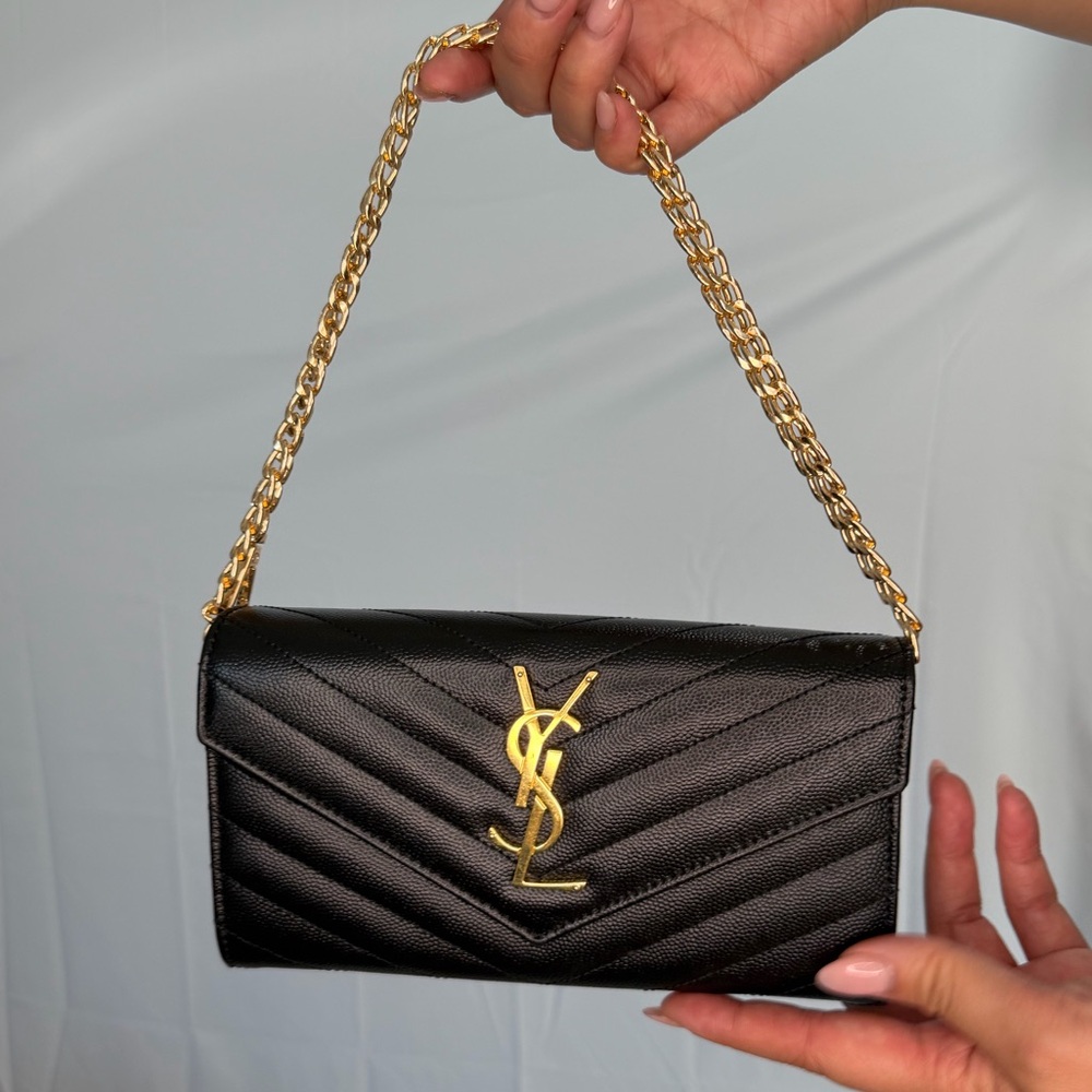 Black Yves Saint Laurent cassandre long flap wallet on chain gold - Picture 6 of 17